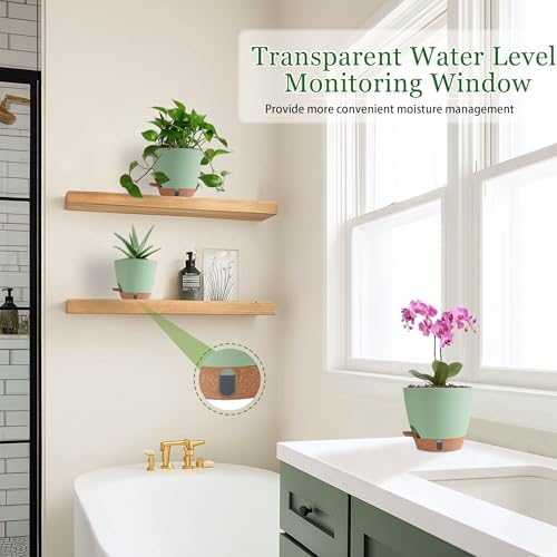 Self Watering Pots for Inoor Ourdoor Plants 8/7/6.5/6/5" Plastic Planters - Image 5