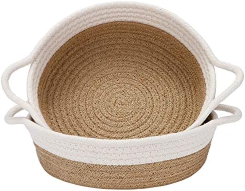 Sea Team 2-Pack Compact Woven Cotton Rope Storage Baskets, Flaxen by SeaTeam