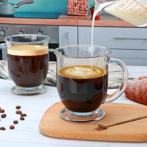 Set of 4 Clear Glass Coffee Mugs,16 OZ Large Beer Cups,Diner Coffee Cup with Handle Bottom is Circular Mug for Men and Women for Hot Beverages,Tea, Cappuccino, Latte, Espresso, Juice Mothers Gifts - Image 6