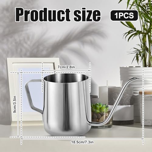 Small Plant Watering Can, 12oz/350ml Stainless Steel Tiny Mini Plant Watering Pot with Long Spout Accessories Tools for Indoor Outdoor Garden Flowers Bonsai (Silver) - Image 2
