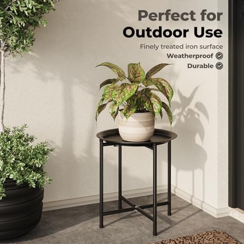 Bamworld Plant Stand Indoor Tall Plant Table Outdoor Plant Stool Black - Image 5