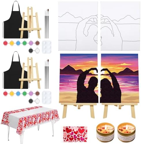 VOCHIC Sip and Paint Kit,Pre Drawn Canvas Couple Painting Kit for Adult Art Set with Outline Canvas for Adults Date Night Party Couples Valentine's Day, 2 Pack (8 x 10 Inches) by VOCHIC