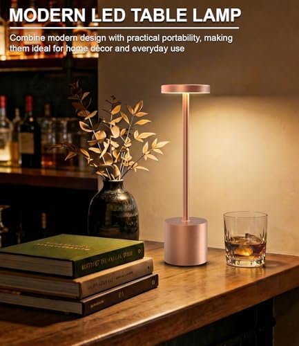Cordless Table Lamps Rechargeable Set of 2, Portable LED Desk Lamp, 5000mAh Battery Powered Wireless Table Light - 3 Color Dimmable Lighting for Restaurant Dining Patio Outdoor Bedroom(Rose Gold) - Image 6
