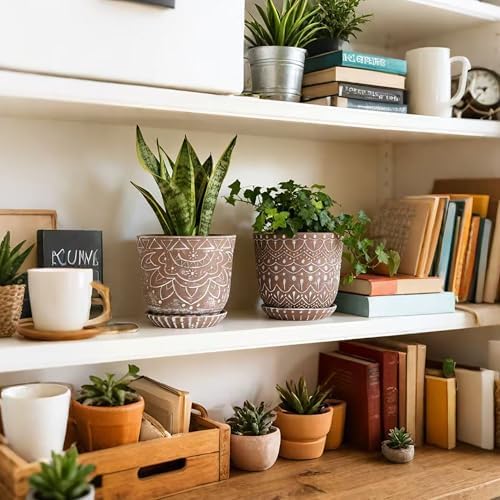 Gepege Ceramic Plant Pots, 6 Inch Indoor Planters with Drainage & Saucers - Image 4