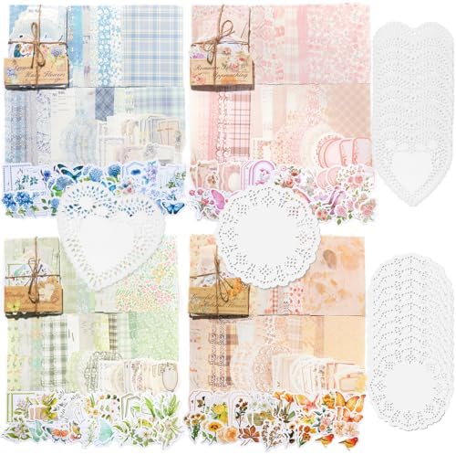 420Pcs Vintage Floral Scrapbook Supplies Kit, Retro Flower Scrapbook Paper Junk Journal Stickers Set, DIY Craft Accessories for Bullet Journal Planner Collage Card Making by Naszonus