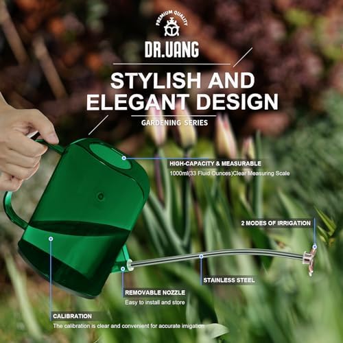 Watering Can Indoor for House Plants Small Watering cans with Long Spout Flower Model Sprinkler Head 1.2L (Green, 1.2L) - Image 7