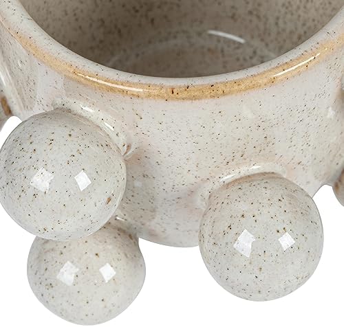 Bloomingville 4.25 Inches Round Stoneware Planter with Orbs and Reactive Glaze, Holds 3 Inches Pot, Speckled Cream - Image 3