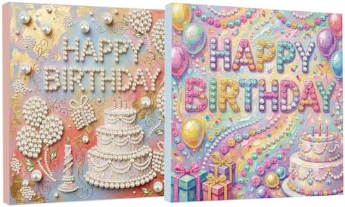 ARTopet 2Pcs DIY Pearl Painting Kit with Frame 9.84x9.84IN Birthday Theme Gemstone Diamond Dots Beads Art Craft for Adult Beginners Display Tabletop Wall Mounting Home Decor-01 by ARTopet