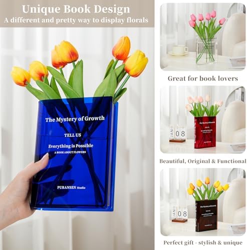 Puransen Clear Book-Shaped Vase for Centerpiece Home Indoor Desk Decor，Blue - Image 3