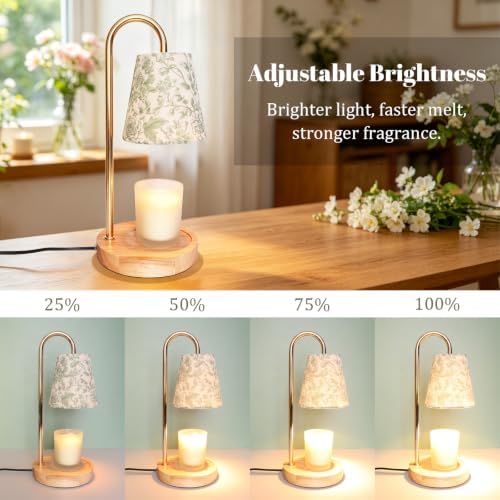 Candle Warmer Lamp with 2 Bulbs Timer Dimmer Green Botanical Linen Lampshade Table Lights Mothers Day Birthday Gifts for Women Her Mom House Warming Aesthetic New Home Modern Room Decor - Image 2