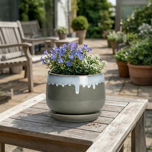Ceramic Planter, 7 Inch Flower Pots for Indoor Plants, Grey-Blue - Image 4