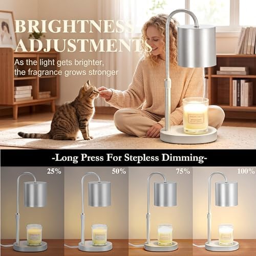Dreamholder Electric Candle Warmer Lamp with Timer, Dimmable Candle Lamp with Adjustable Height, Wax Melter for Jar Candles Wood Base Floral Home Decor Gifts for Women Mom, Silver - Image 2