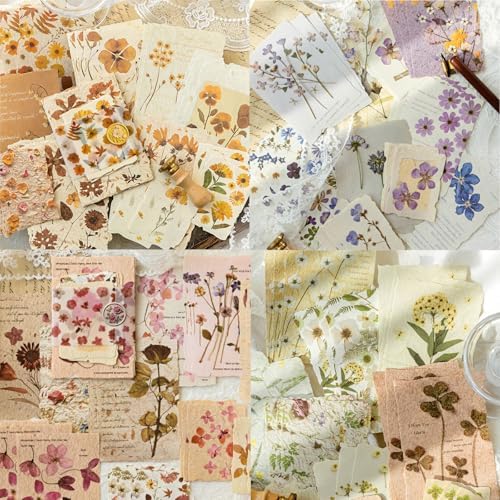 120 Sheets Vintage Floral Scrapbook Papers Journaling Scrapbooking Supplies Kit Textured Paper Junk Journal Supplies for Planner, Bullet Journal Collage Card Embellishment Retro Crafts by WMHANLER