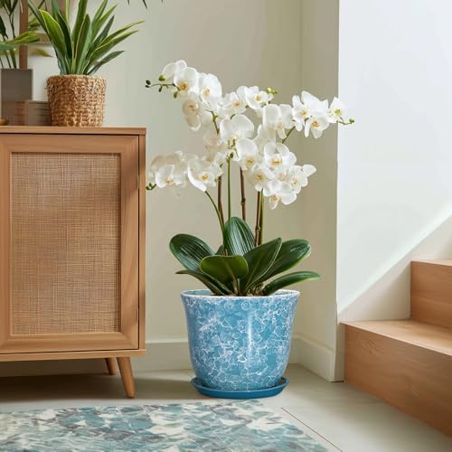 12 Inch Pots for Plants - Ceramic Planter with Drainage Hole and Saucer, Round Large Plant Pot for Indoor Outdoor, Modern Decorative Planters, Home Apartment Decor, House Warming Gift, Blue - Image 5