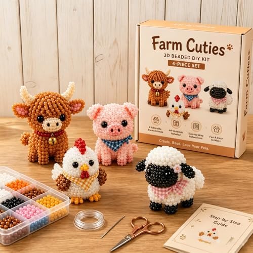 LSMARZJZ 3D Beaded Animal Kit for Adults & Beginners, Complete Bead Embroidery Kit for DIY Crafting and Stress Relief, for Desktop Home Decor and Thoughtful Gifts, with Instructions (Set C) by LSMARZJZ