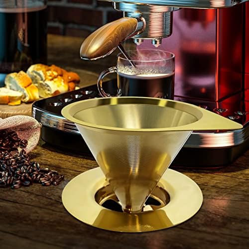 LHS Pour Over Coffee Dripper Reusable Coffee Filter Paperless Coffee Filter Stainless Steel Pour Over Coffee Maker Cone Coffee Dripper for 1-2 Cup,Gold - Image 6