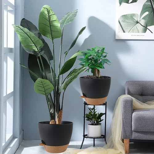 UOUZ 12inch 2Pack Large Self Watering Planters, Plastic Plant Pots with 60oZ Removable Deep Reservoir and Multi Mesh Drainage Holes for Indoor Outdoor Garden Plants and Flowers, Black with Brown - Image 7