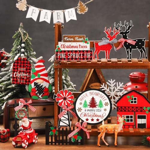 Mifoci 18 Pieces Christmas Candy Cane Tiered Tray Decor Wooden Signs - Image 2