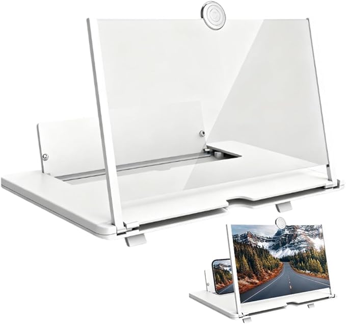 Mobile Phone Magnifier Screen, 3D HD Magnifying Projector Screen Enlarger, Foldable Phone Stand with Screen Amplifier for Movies Videos Gaming, Compatible with All Smartphones (White, 10inch)
