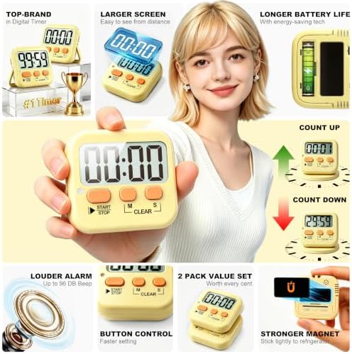 Antonki 2 Pack Digital Timer for Kids Classroom Kitchen Timers for Cooking - Image 4