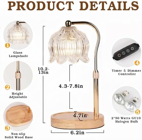Funistree Flower Candle Warmer Lamp with Timer, Dimmable Candle Lamp Warmer, Christmas Birthday Gifts for Women Mom Her, Housewarming Home Decor, Lotus Wax Warmer for Yankee Candles - Crystal Clear - Image 4