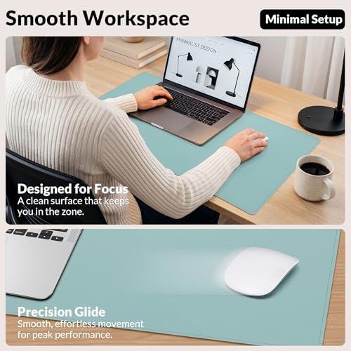 AFIING Leather Desk pad Protector, Light Blue, 35.4" x 17" - Image 5