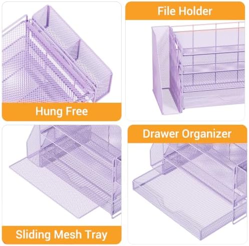 4-Tier Desk File Organizer with Drawer & Pen Holder (Purple) - Image 2