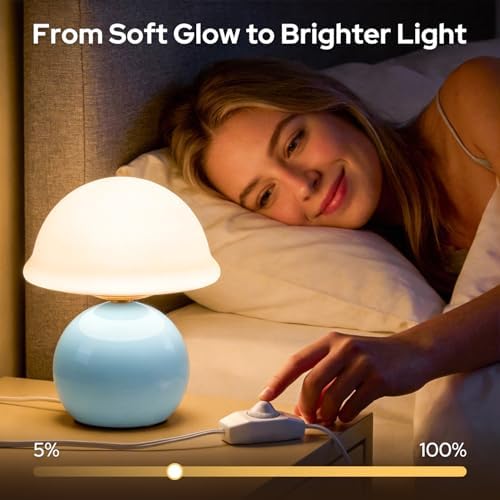 Glass Mushroom Lamp, Dimmable Bedside Table Lamp (Blue) - Image 3