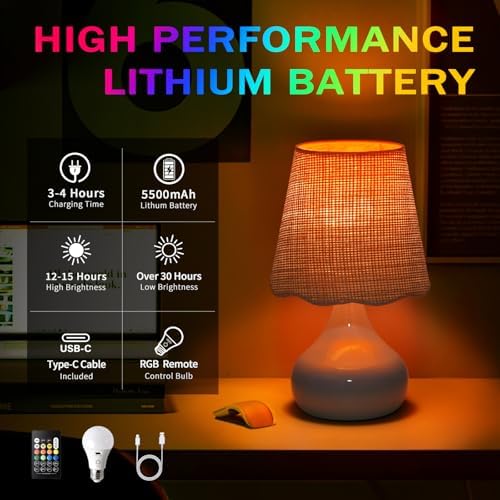 Cordless Table Lamp Rechargeable, Light Blue Mini Cute Table Lamp for Nightstand, Battery Operated Small Table Lamp for Small Spaces for Kitchen Counter, Bookshelf, Bedside, Bedroom, Living Room - Image 5