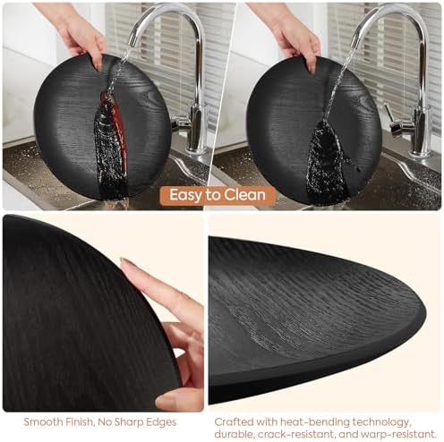 Yangbaga Black Wood Serving Tray: Round Decorative Tray for Home Decor - Image 5