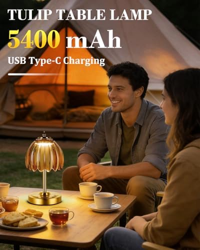 WERFOP Cordless Rechargeable Glass Flower Table Lamp (Amber) - Image 4