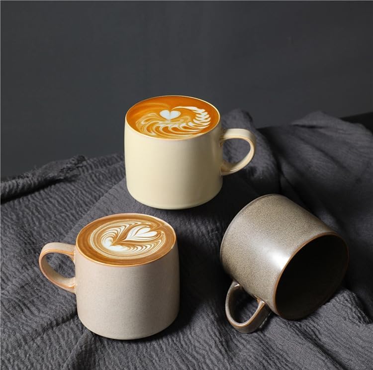 12oz Japanese Style Minimalistic Asian Rustic Reactive Glaze Ceramic Pottery Coffee Mug, Lead-Free Glaze earthen Tea Mug,Tea cup with handle, stoneware mugs, Microwave and Dishwasher Safe(Khaki) - Image 5