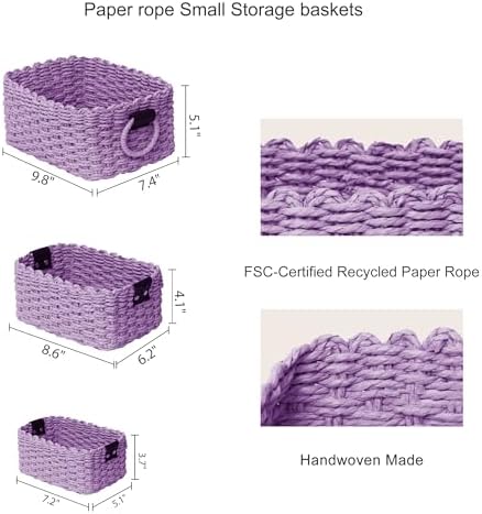 Woven Paper Rope Wicker Basket for Organizing(Set of 3,Purple) - Image 6