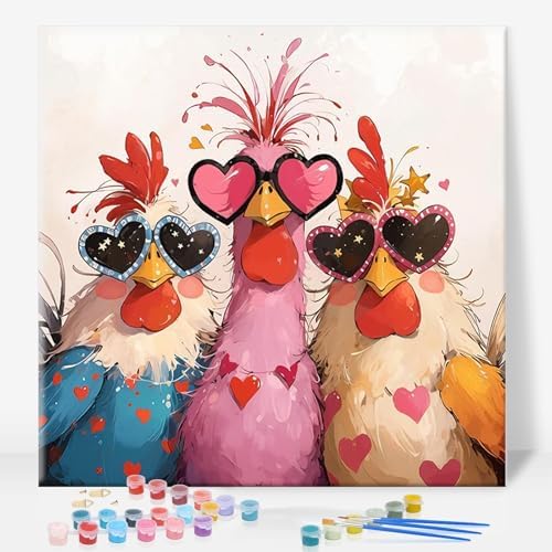 GEEHEIY Framed Paint by Numbers Kit for Adults, Funny Chicken, 10 x 10 Inch by GEEHEIY