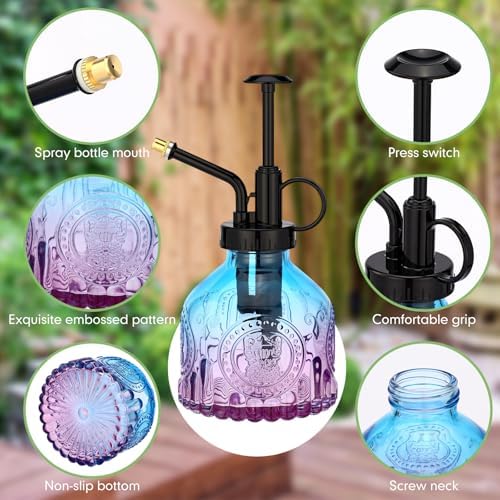 Zopeal 8 Pcs Glass Plant Mister Spray Bottle 200ml Vintage Plant Spritzer Multicolor Succulent Watering Bottle Watering Can 6.4'' with Plastic Top Pumps for Indoor Outdoor Garden Plants(Black) - Image 3