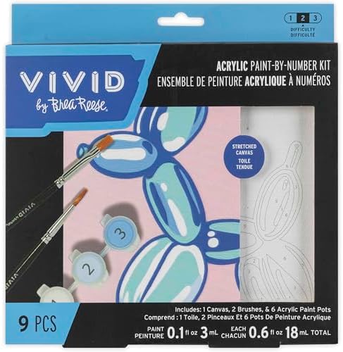 Brea Reese Vivid 6x6 Acrylic Mini Paint-by-Number Kit, Balloon Dog Art by BreaReese