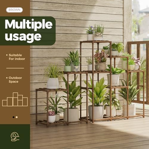 Bamworld 2 Sets Plant Stands Indoor Tall Shelves Outdoor for Multiple - Image 4
