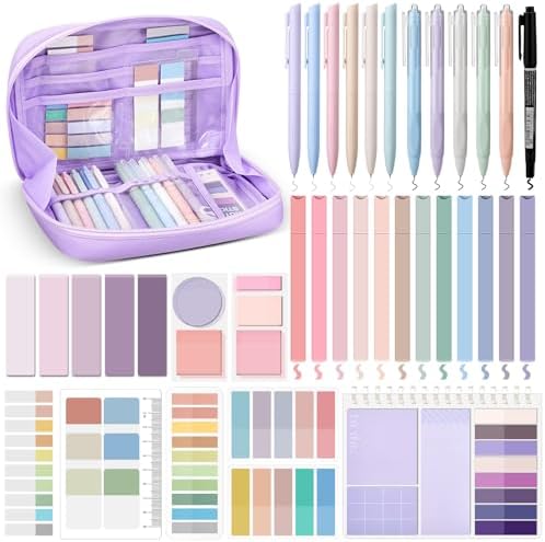 Jutom 41 Pcs Aesthetic Book Annotation Kit with Pencil Bag Bible Journaling Kit Notebook Sticky Note Tab Highlighter Black Ink Pen Page Marker School Office Supplies Bible Lover Gift(Purple) by Jutom