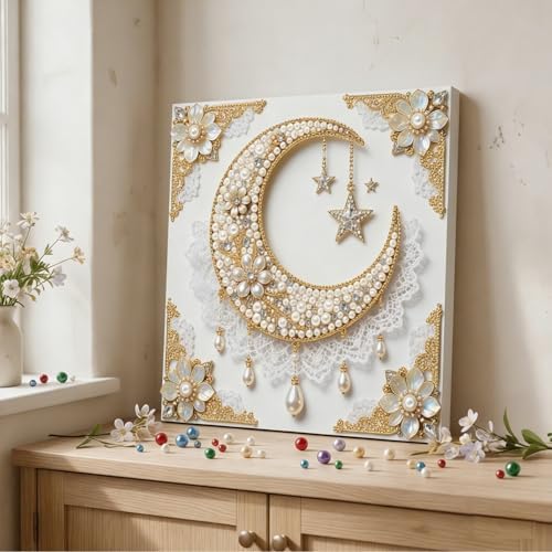 Xylzzuit Pearl Painting Kit with Frame All Inclusive 9.84x9.84IN DIY Gemstone Diamond Art Craft Supplies for Adults Beginners Craft Lovers Living Room Wall Desktop Decor Gift (Moon) - Image 6