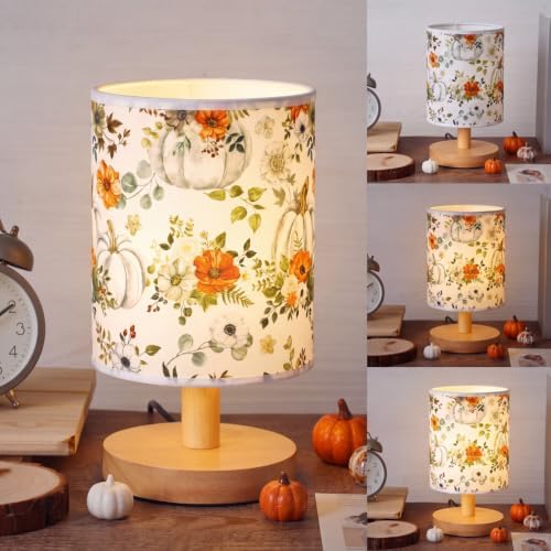 VIHOSE Fall Bedside Table Lamp Table Lamp Autumn Vintage Nightstand with Linen Fabric Shade Solid Wood Base Decoration for Kids Living Room Bedroom Desk Dorm by VIHOSE