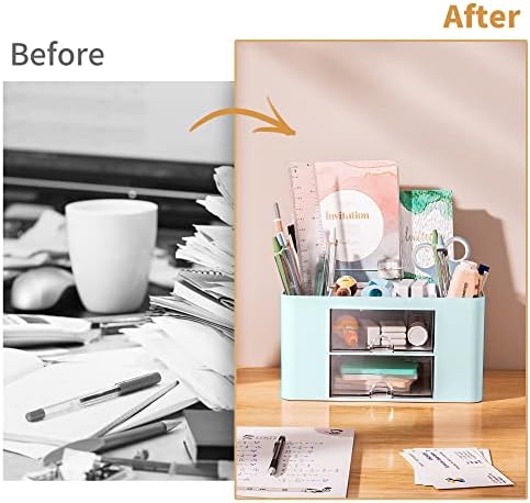 Marbrasse Pen Organizer with 2 Drawer, Multi-Functional Pencil Holder for Desk, Desk Organizers and Accessories with 5 Compartments + Drawer for Office Art Supplies (Blue) - Image 7