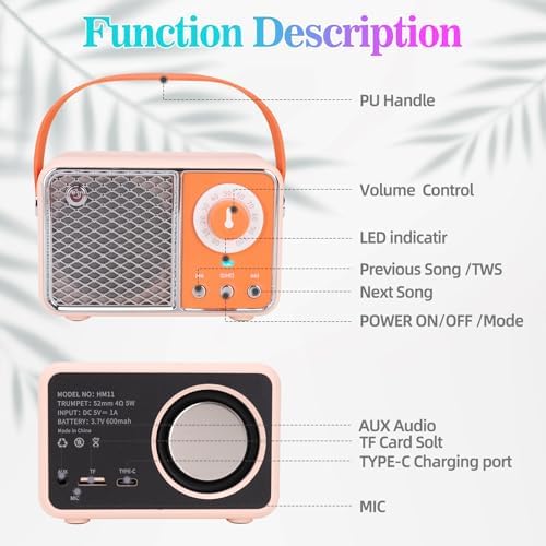 Dosmix Orange Retro Bluetooth Speaker,Vintage Decor,Small Wireless Gift - Image 5