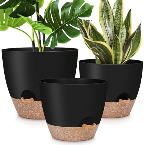 YNNICO 12" 10" 9" Large Self Watering Plant Pots for Indoor Outdoor Plants by AFamilyofGardenLovers
