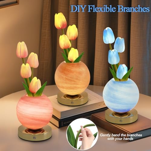 Tulip Table Lamp, Rechargeable Cordless Touch Dimming Artificial Tulip Flower Desk Lamp, LED Flower Bedside Night Light Romantic Gifts for Girl Women Mom (Blue) - Image 5