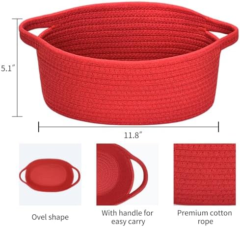 ABenkle Small Basket with Handles, Boho Decorative Rope Woven Dog Cat Toy Storage Bin Shelf Storage Organizer, Easter Christmas Gift Basket, 12"x8"x5" - Image 2