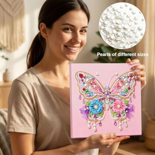 Xylzzuit Pearl Painting Kit with Frame 9.84x9.84IN Colorful DIY Gemstone Pearls Beads Art Craft for Adults Home Desktop Wall Decor (Butterfly02) - Image 3