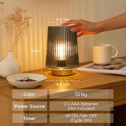 LUSHARBOR Battery Operated Lamp with Timer, Small Cozy Table Lamp for Dorm Room, Aesthetic Cordless Bedside Battery Lamp for Living Room/Shelf/Office Desk/Side Table Grey - Image 4