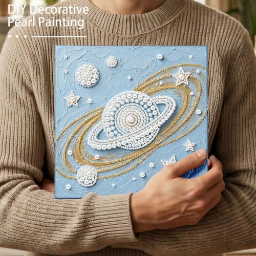 LQCrafK DIY Pearl Art Painting Handcraft Kit for Adults Beginners with Tools and Framed Painting, Creative Design,Self-Adhesive, Healing Stress-Relieving Home Wall Decoration-Saturn - Image 3
