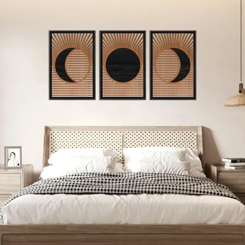 CHDITB 3Pcs Boho Moon Phase Framed Wall Art 16x24 Inch - Image 3