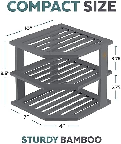 Bambüsi Grey 3-Tier Corner Shelf, Kitchen Cabinet Organizer, Bamboo Rack - Image 3